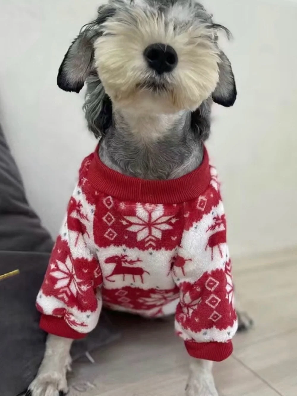 Festive Red & White Reindeer Dog Sweater